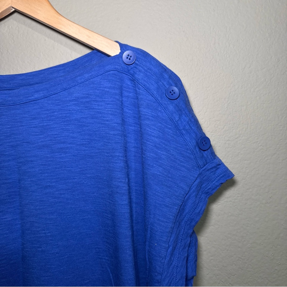 Talbots Royal Blue Short Sleeve Button-Shoulder Tee - Picture 3 of 5